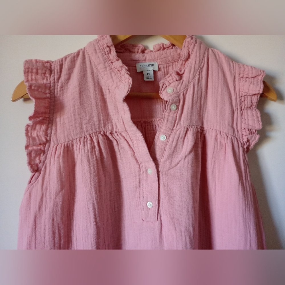 J. Crew Soft Pink Guaze Ruffle Trim Top Size Medium - Picture 2 of 11